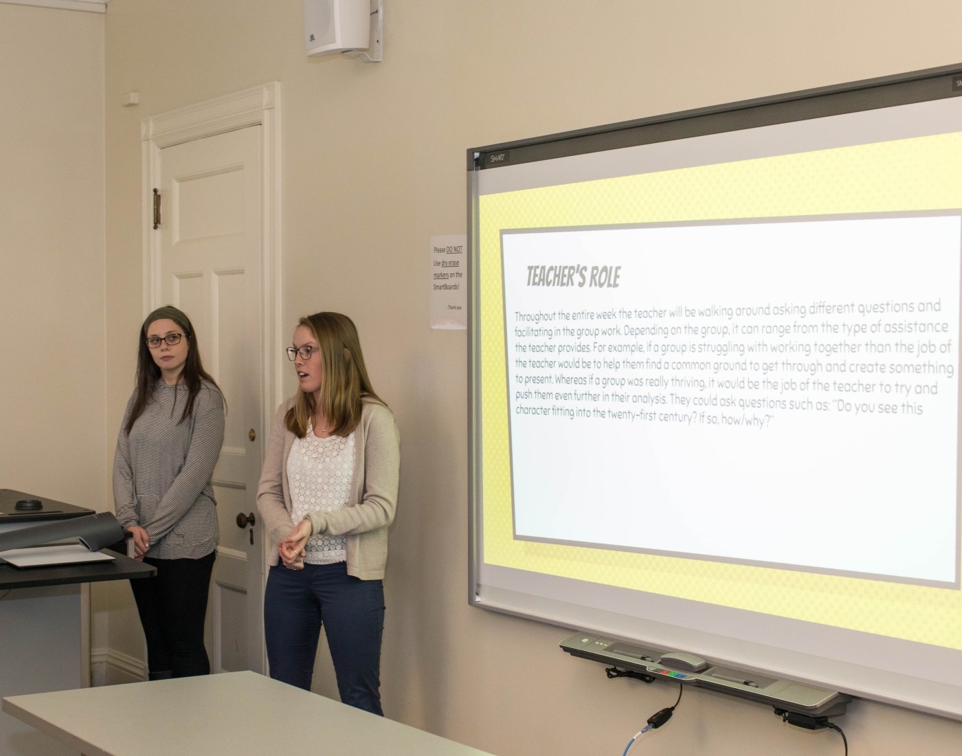 student giving presentation in class