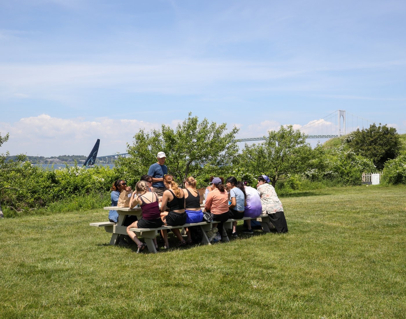 students having class outside