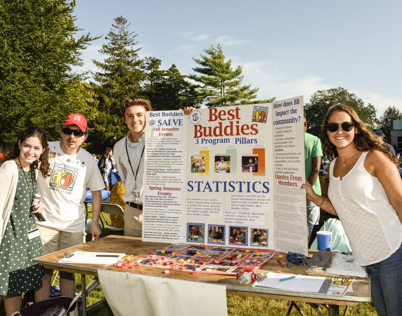 student club table with poster