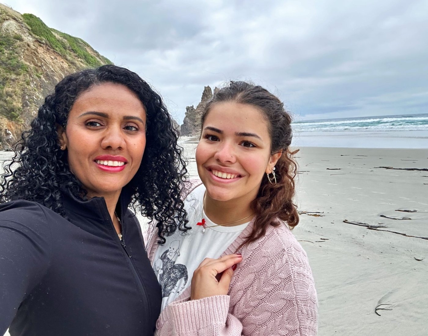 Emily Bernado and a friend in New Zealand