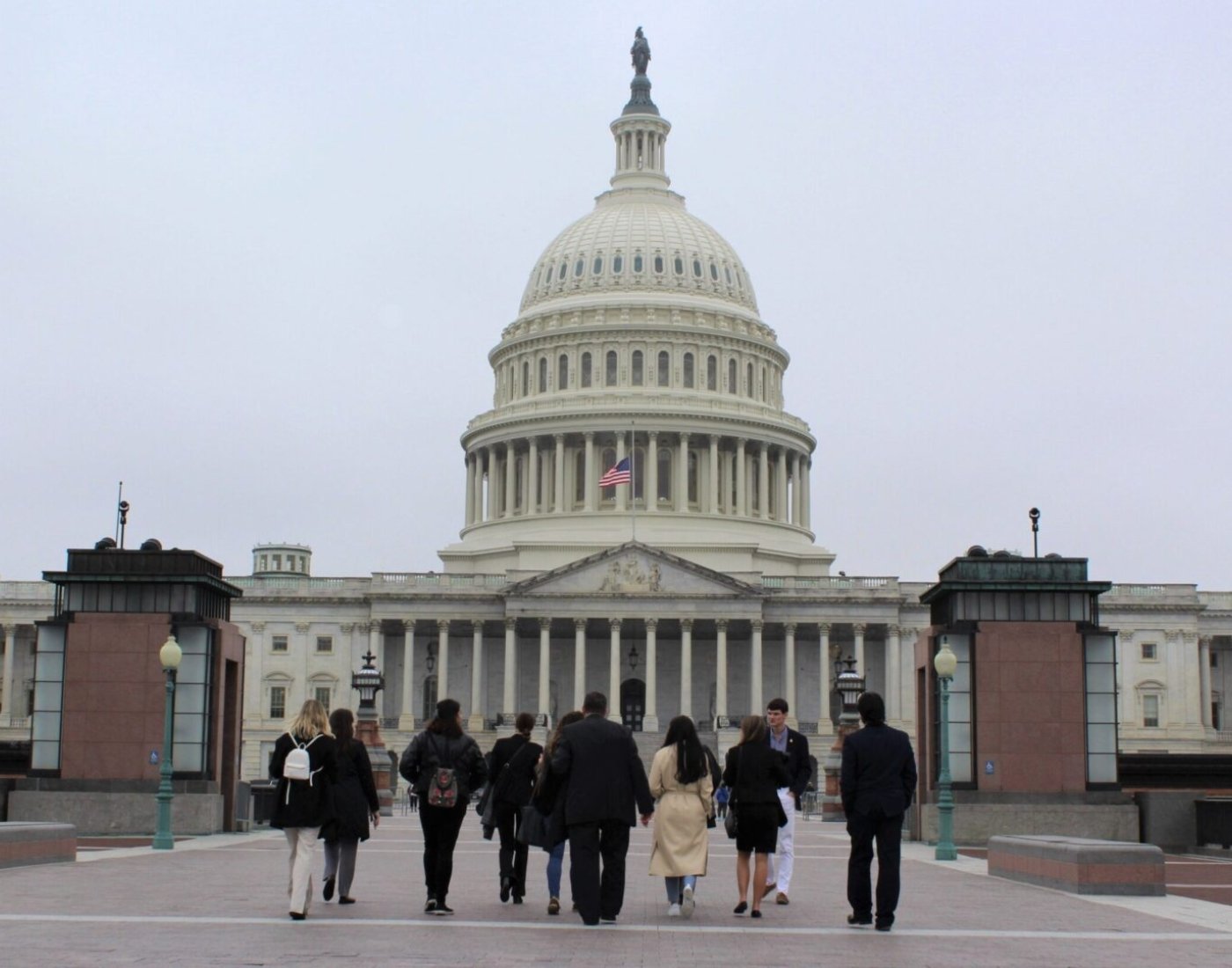 A line of students facing the U.S. Capitol Building