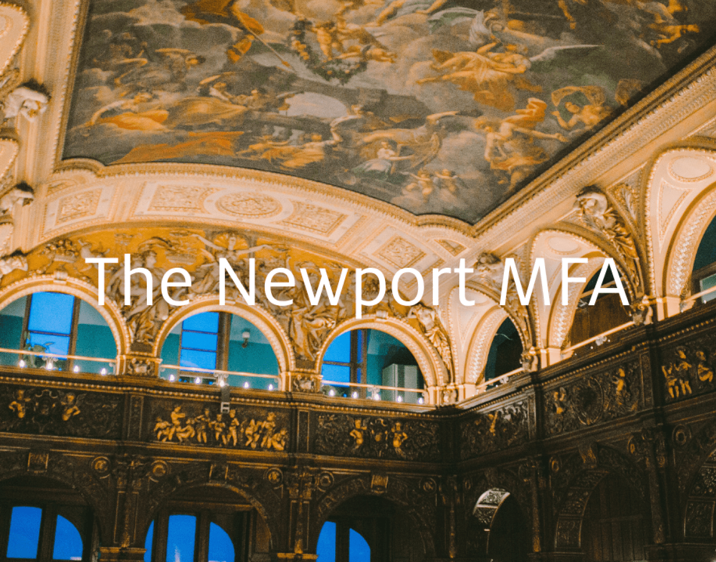 Photo of Ochre Court's painted ceiling with "The Newport MFA" overlayed