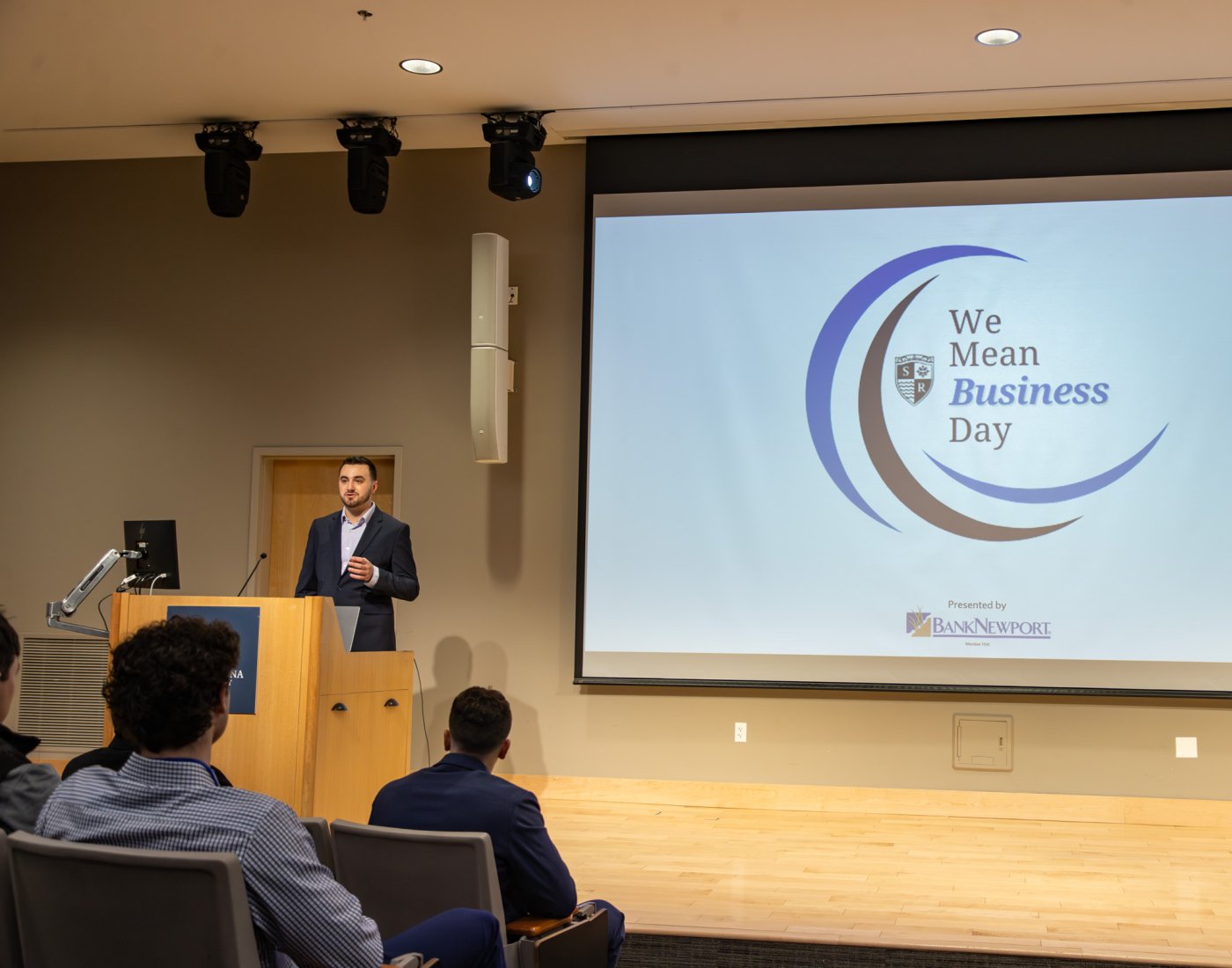 student presenting at We Mean Business Day