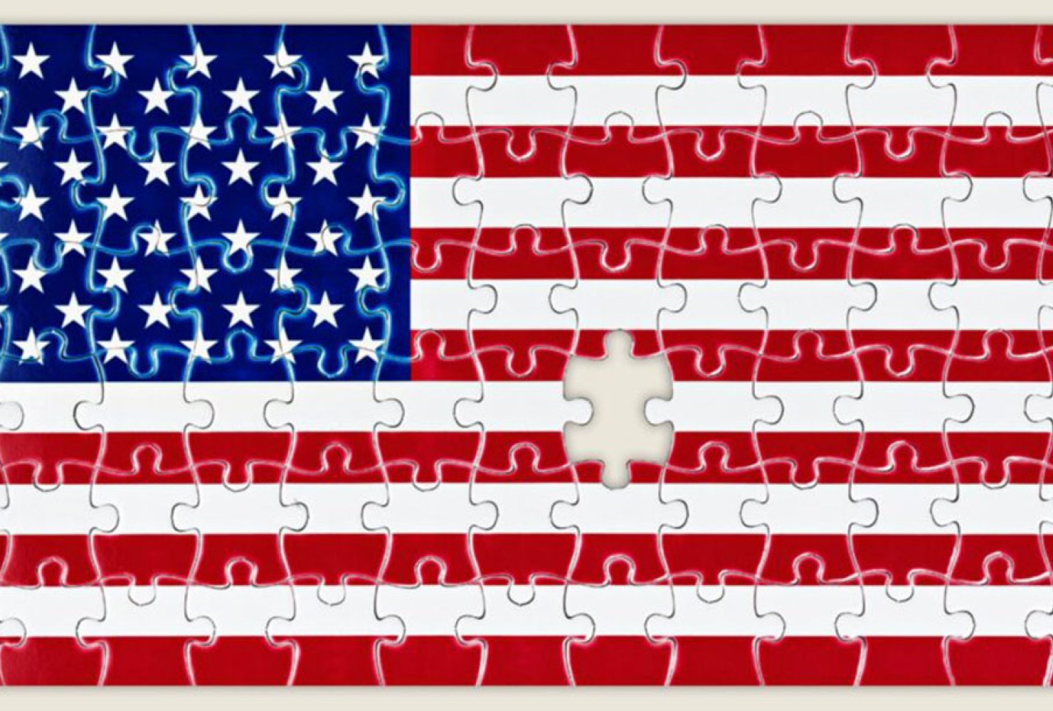 A jigsaw puzzle printed with the American flag