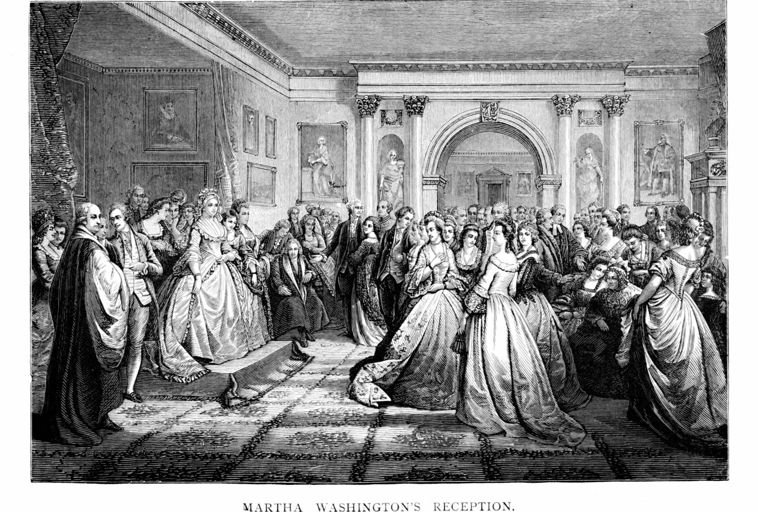 As the 1st First Lady of the United States, Martha Washington hosts a reception.