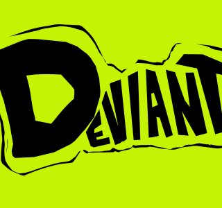 A neon green background with the word "Deviant" written in black