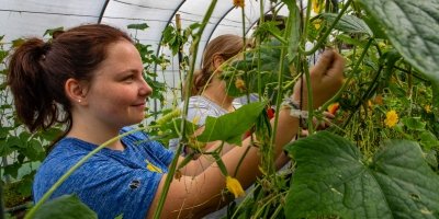 students in greenhouse