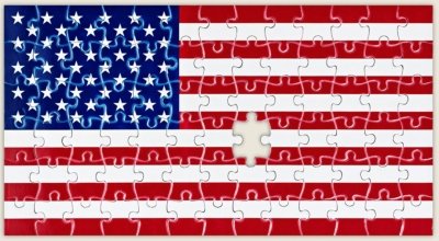 A jigsaw puzzle printed with the American flag