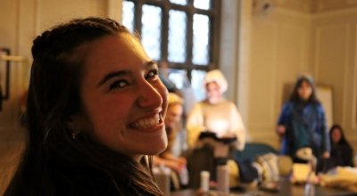 Anna smiling back toward the camera.