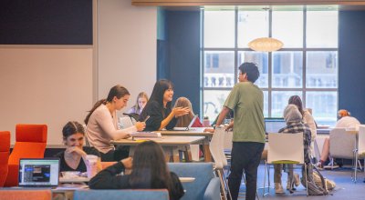 students working together at the library.