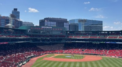 Wide view of Fenway Park before a Boston Red Sox game.