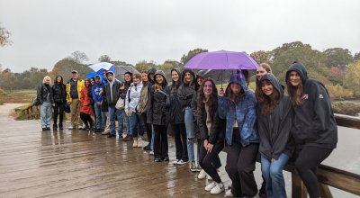 Dr. Tim Neary on an outing with a class of students.