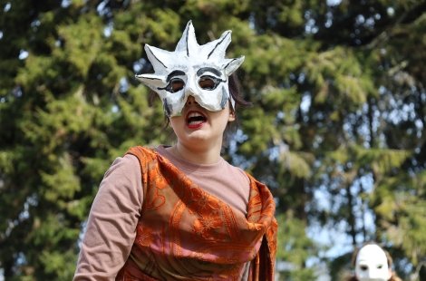 Actress in mask performing The Trojan Women