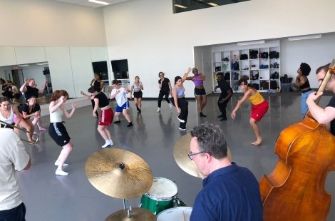 Dance students working with live musicians in the studio