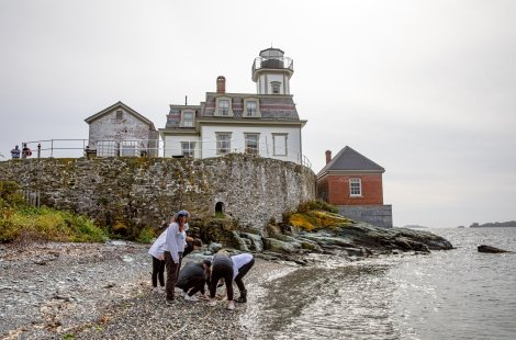 Students conduct research at Rose Island.