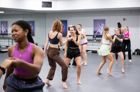 students taking jazz dance class