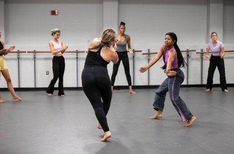 students taking jazz dance class