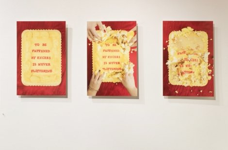 Display of student work in an art gallery