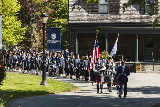 Students in their regalia in the procession to the Commencement ceremony.
