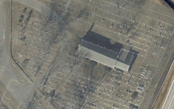 An overhead view of St. Columba Chapel in Middletown, Rhode Island