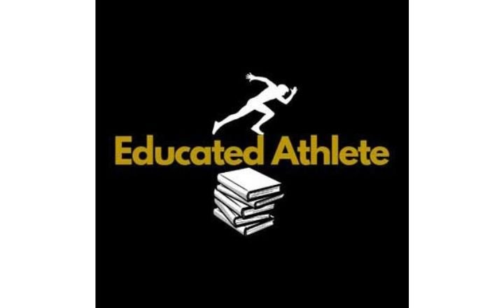 Educated Athlete logo, runner on a stack of books