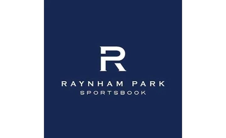 Navy blue square with large R in the center with Raynham Park Sportsbook written below
