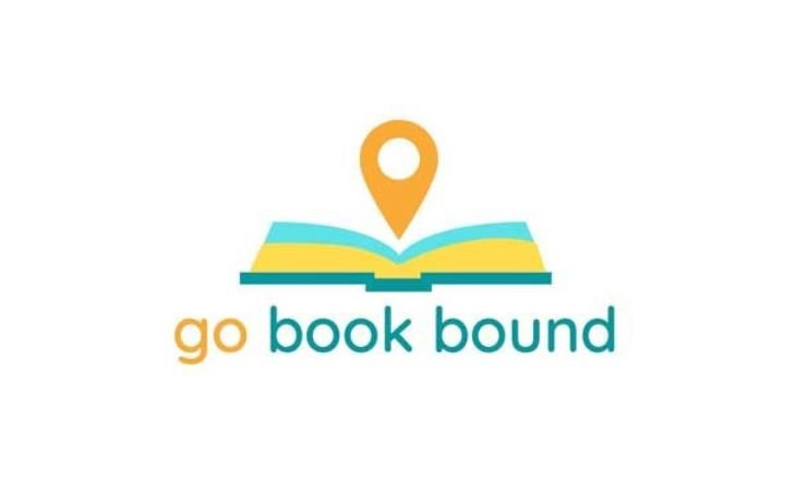 Go Book Around Logo, open book with location pin dropped into the center of the book