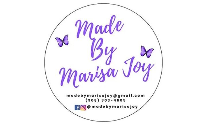 Made by Marisa Joy written in purple script, with two purple butterflies