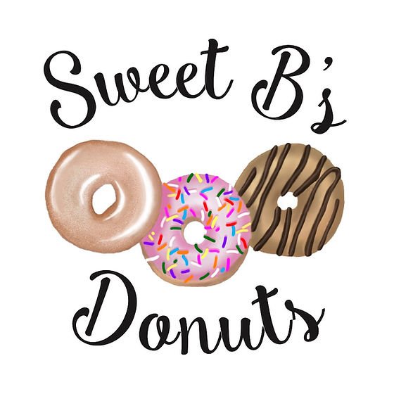 Sweet B's Donuts featuring 3 decorated donuts between the curved text 