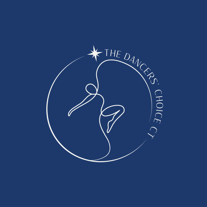 The dancers' choice logo featuring line art of a dancer in a circle with a star at the top