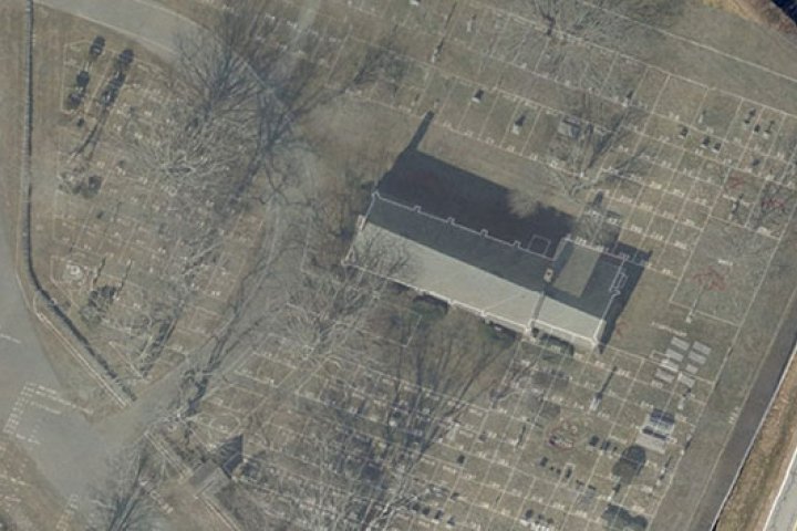 An overhead view of St. Columba Chapel in Middletown, Rhode Island