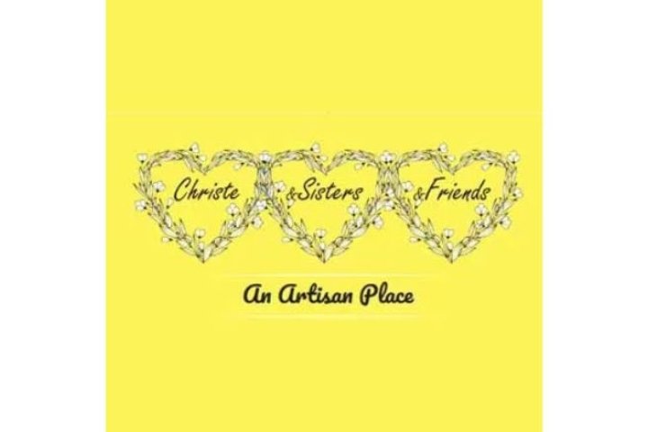 Christe and friends logo, 3 hearts on yellow background