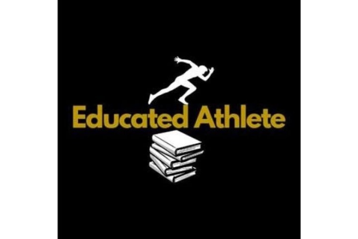 Educated Athlete logo, runner on a stack of books