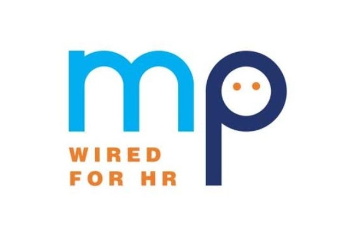 teal lowercase m, navy blue p, and wired for HR written below the MP