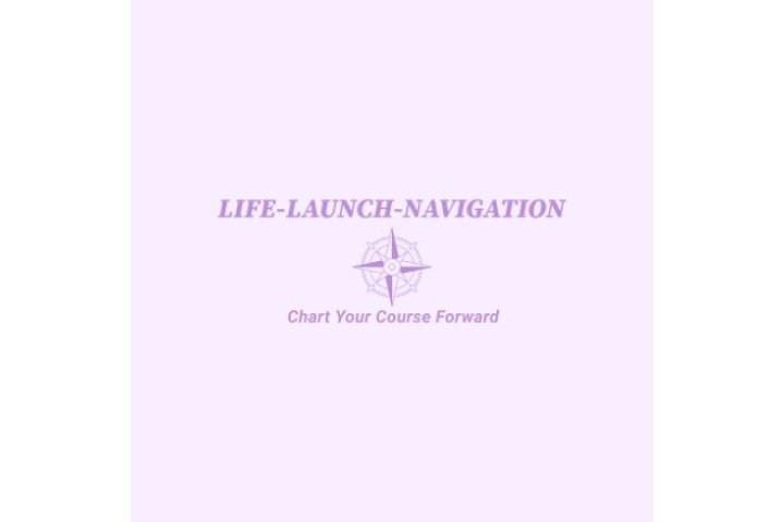 Lilac square with Life-Launch-Navigation and a compass in a darker lavender color