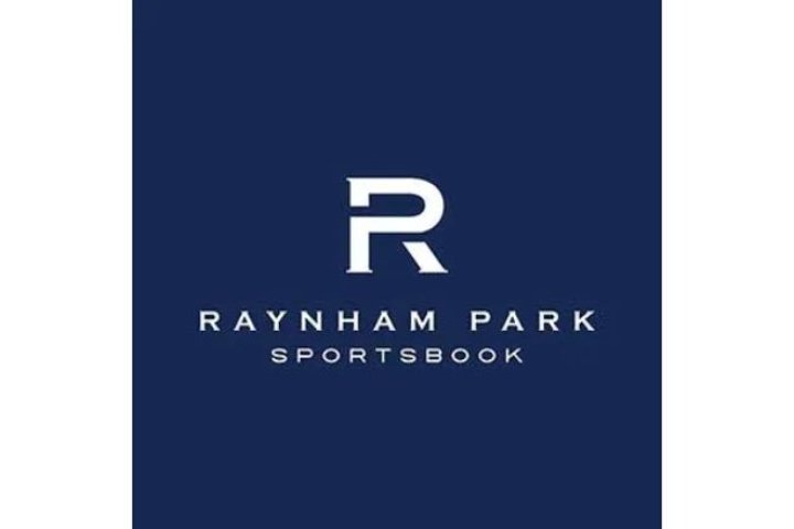 Navy blue square with large R in the center with Raynham Park Sportsbook written below