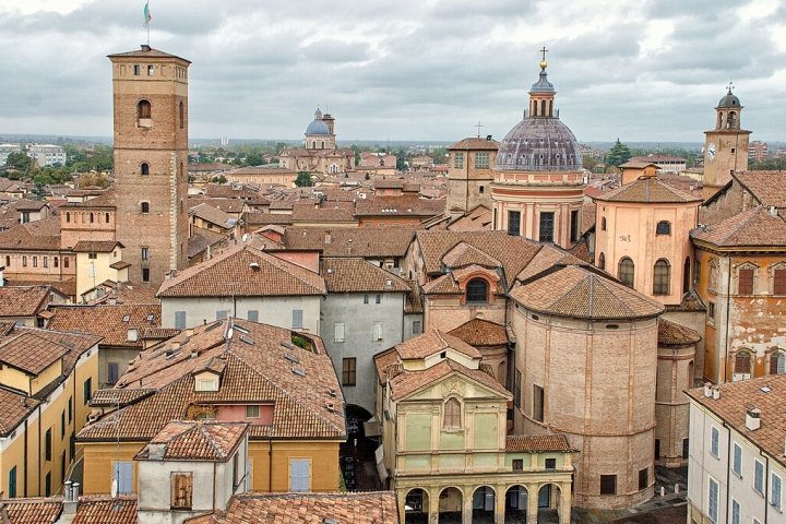 Terra cotta rooftops of buildings in Northern Italy