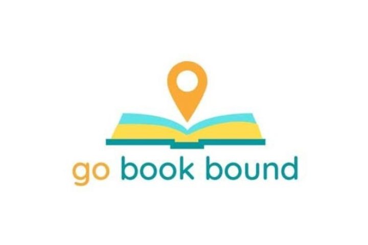 Go Book Around Logo, open book with location pin dropped into the center of the book