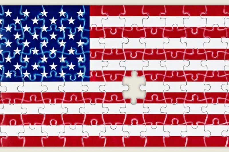 A jigsaw puzzle printed with the American flag