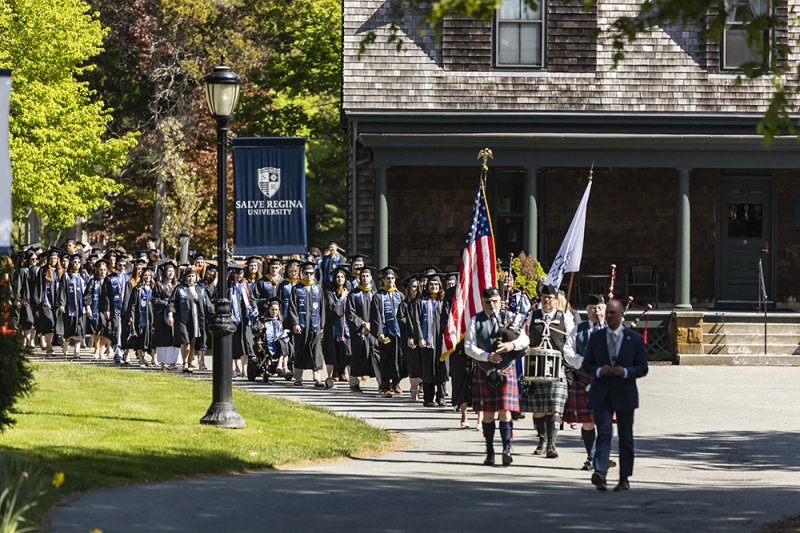 Students in their regalia in the procession to the Commencement ceremony.