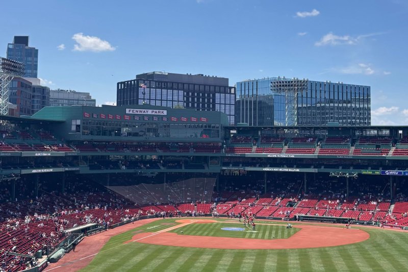 Wide view of Fenway Park before a Boston Red Sox game.