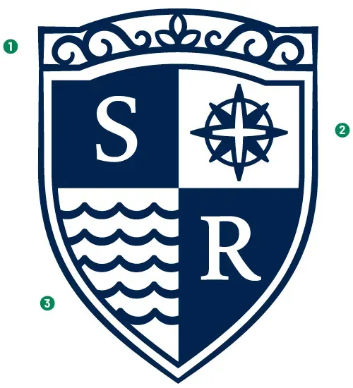 the salve crest with numbers 1, 2, 3 on it to identify the different design areas