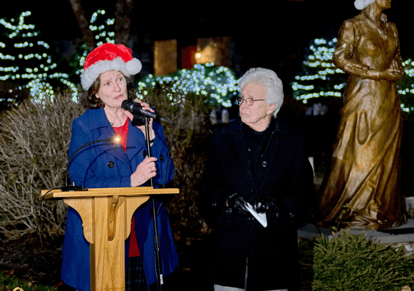 President Armstrong giving the opening remarks at Salve's annual Christmas tree lighting.