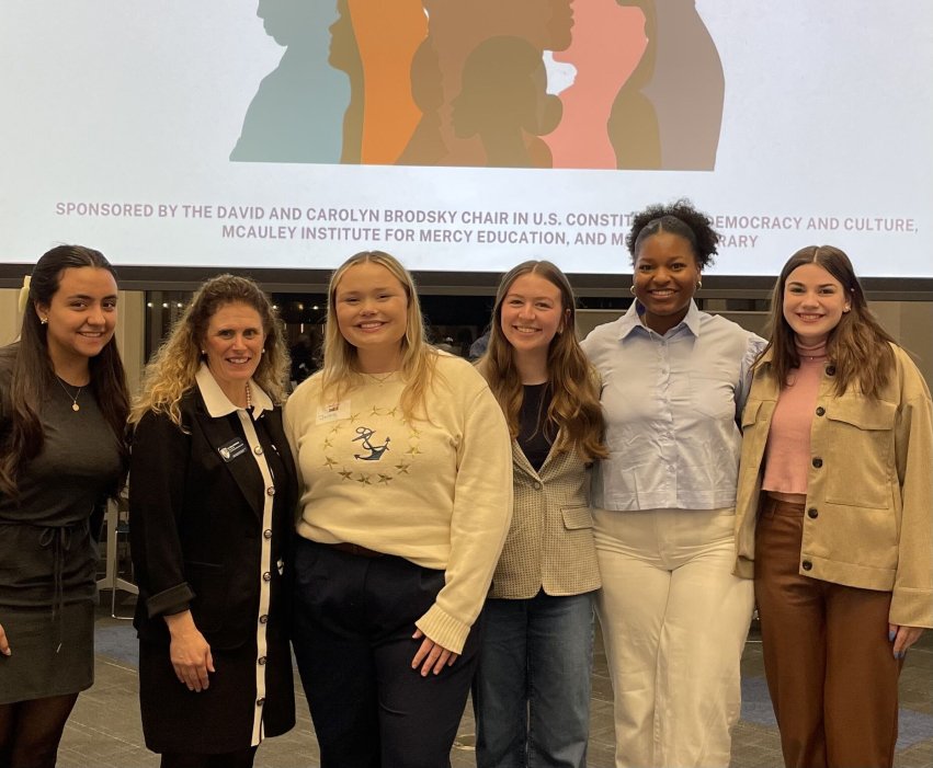 Dr. Mary Anderson (2nd from L) leads civic engagement initiatives at Salve. A member of the Salve community since 2024, she has made extensive efforts to further involve students in the local community.