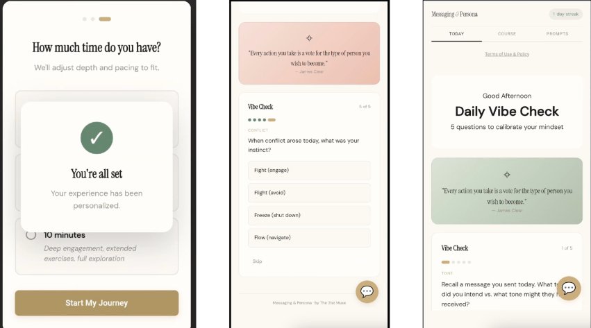 Three screen shots from a vibe-check app