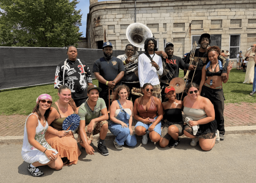 Jazz musicians and dancers line up at the Newport Jazz Festival