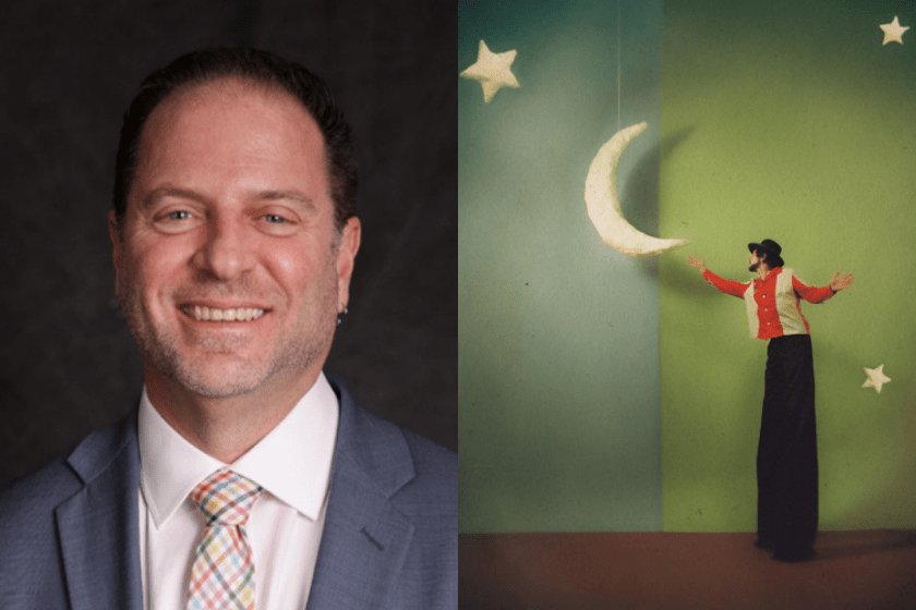 Headshot of Aaron Lorenz beside the album cover for Langhorne Slim’s "The Dreamin' Kind," featuring the song “Dance on Thru.”