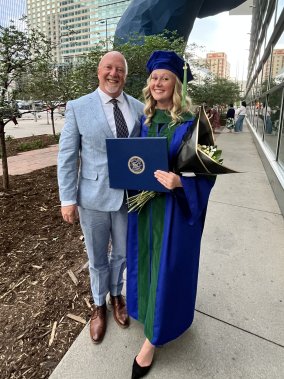 Dr. Libby Baldwin and her father, Dr. Todd Baldwin, celebrate her recent graduation from Rocky Vista University College of Osteopathic Medical School. 