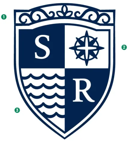 the salve crest with numbers 1, 2, 3 on it to identify the different design areas
